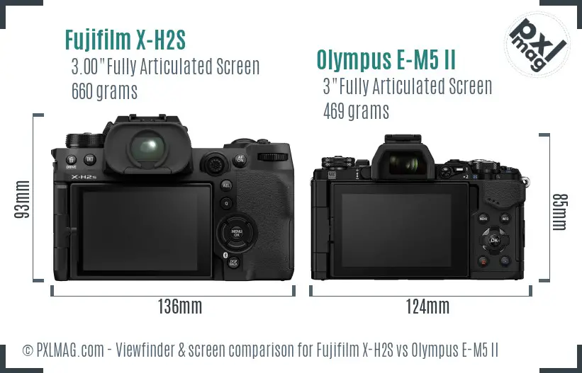 Fujifilm X-H2S vs Olympus E-M5 II Screen and Viewfinder comparison