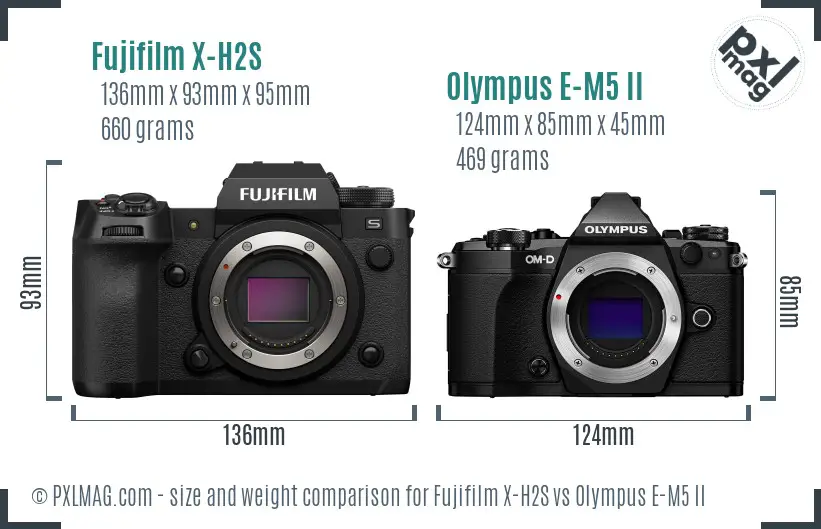 Fujifilm X-H2S vs Olympus E-M5 II size comparison