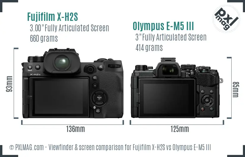 Fujifilm X-H2S vs Olympus E-M5 III Screen and Viewfinder comparison