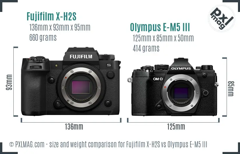 Fujifilm X-H2S vs Olympus E-M5 III size comparison