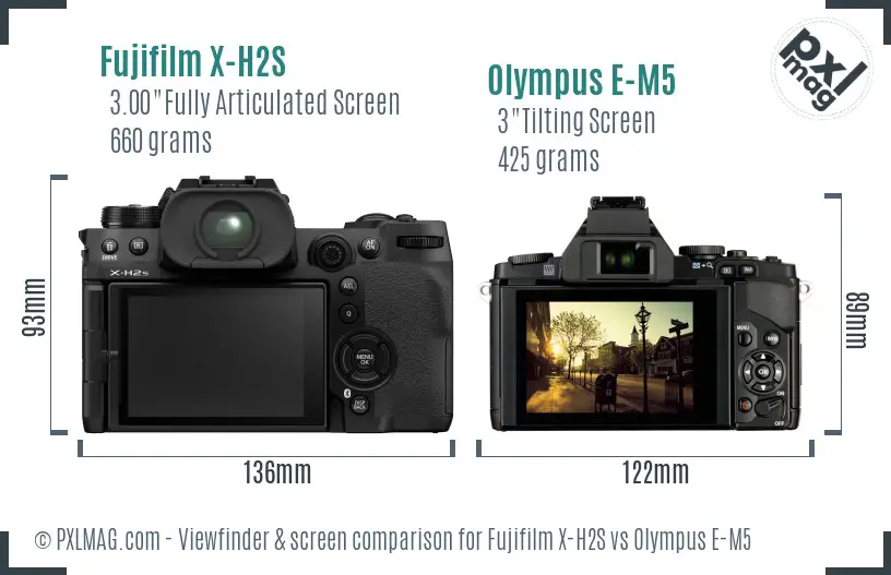 Fujifilm X-H2S vs Olympus E-M5 Screen and Viewfinder comparison