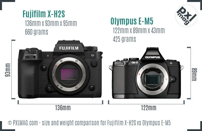 Fujifilm X-H2S vs Olympus E-M5 size comparison