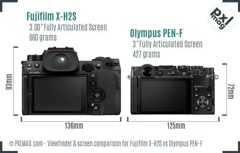 Fujifilm X-H2S vs Olympus PEN-F Screen and Viewfinder comparison
