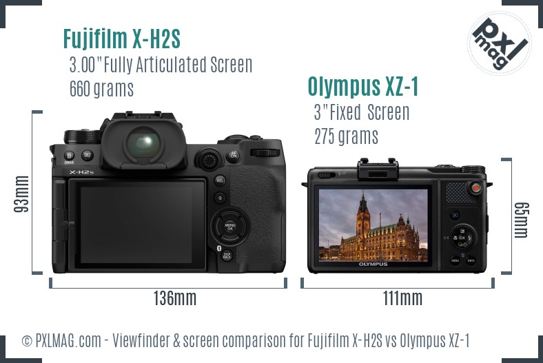 Fujifilm X-H2S vs Olympus XZ-1 Screen and Viewfinder comparison