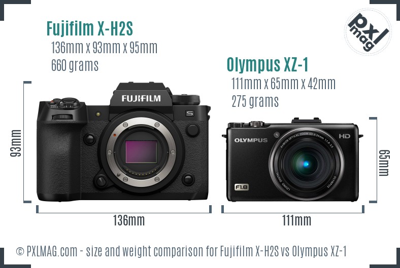 Fujifilm X-H2S vs Olympus XZ-1 size comparison