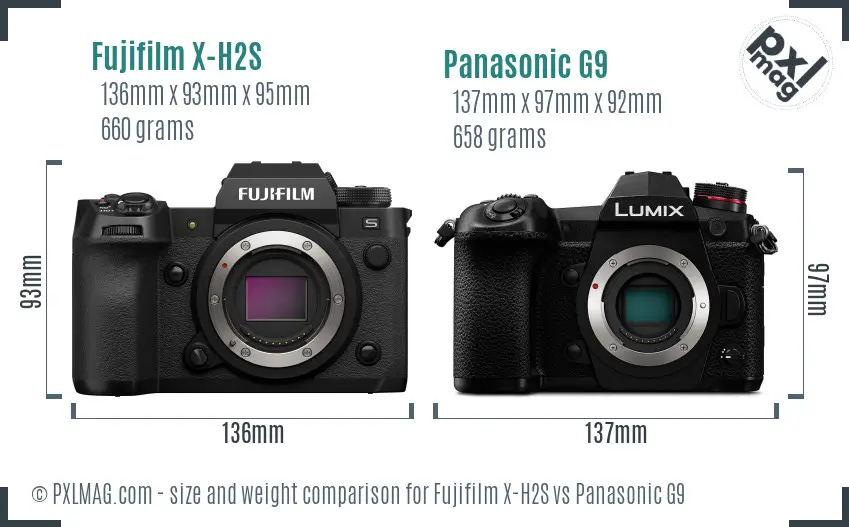 Fujifilm X-H2S vs Panasonic G9 size comparison Fujifilm X-H2S vs Panasonic G9 size comparison