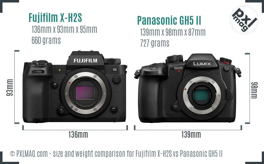 Fujifilm X-H2S vs Panasonic GH5 II size comparison