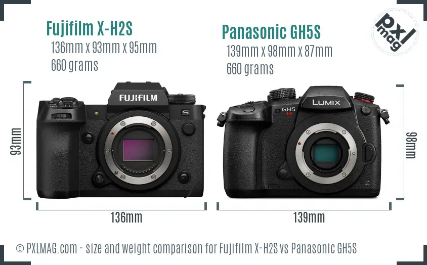 Fujifilm X-H2S vs Panasonic GH5S size comparison