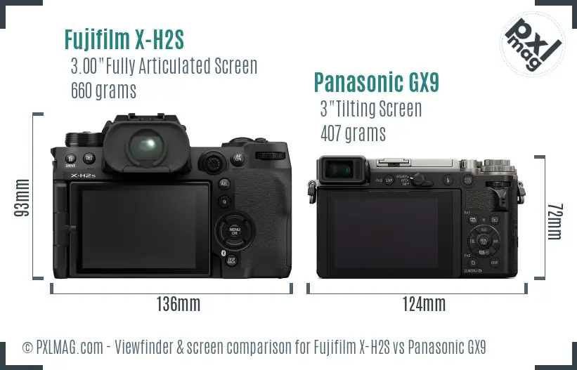 Fujifilm X-H2S vs Panasonic GX9 Screen and Viewfinder comparison