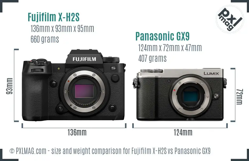 Fujifilm X-H2S vs Panasonic GX9 size comparison