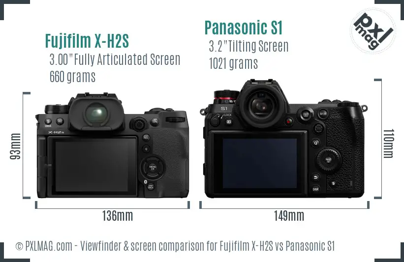 Fujifilm X-H2S vs Panasonic S1 Screen and Viewfinder comparison