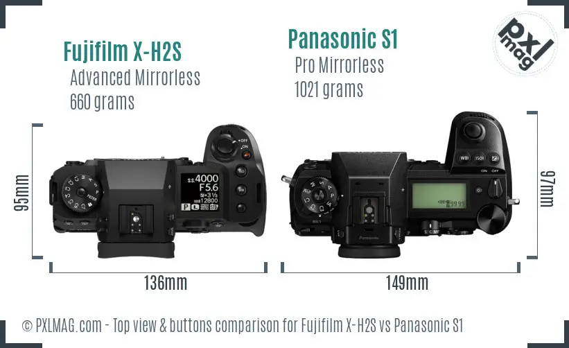 Fujifilm X-H2S vs Panasonic S1 top view buttons comparison