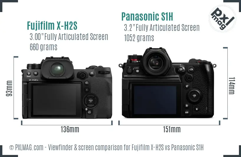 Fujifilm X-H2S vs Panasonic S1H Screen and Viewfinder comparison