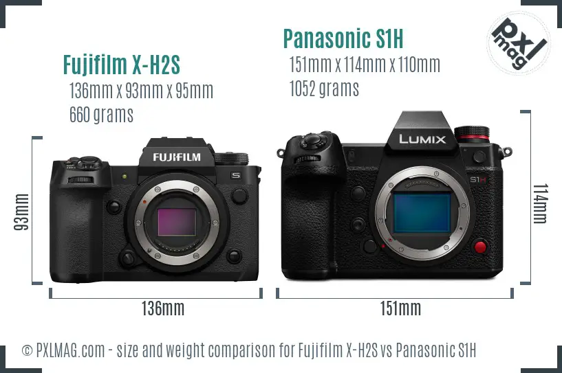 Fujifilm X-H2S vs Panasonic S1H size comparison