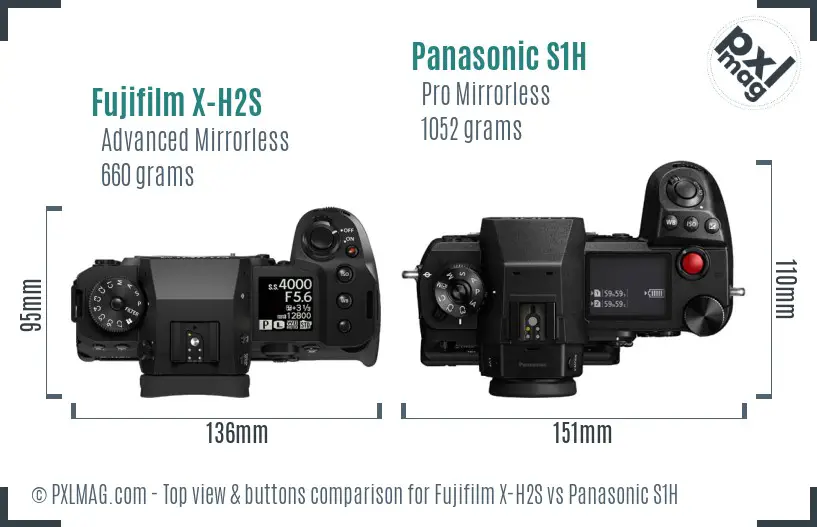 Fujifilm X-H2S vs Panasonic S1H top view buttons comparison