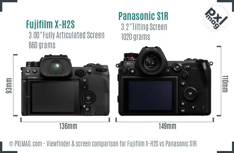 Fujifilm X-H2S vs Panasonic S1R Screen and Viewfinder comparison