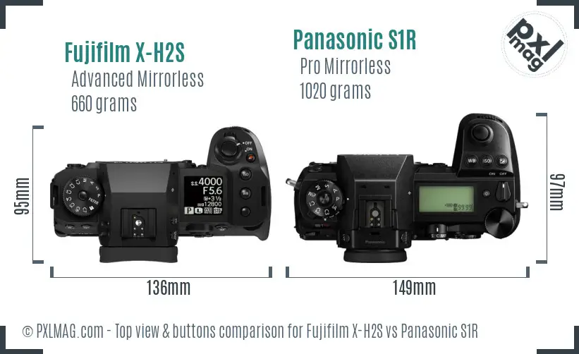 Fujifilm X-H2S vs Panasonic S1R top view buttons comparison