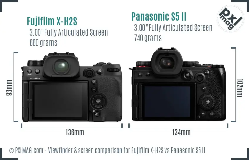 Fujifilm X-H2S vs Panasonic S5 II Screen and Viewfinder comparison