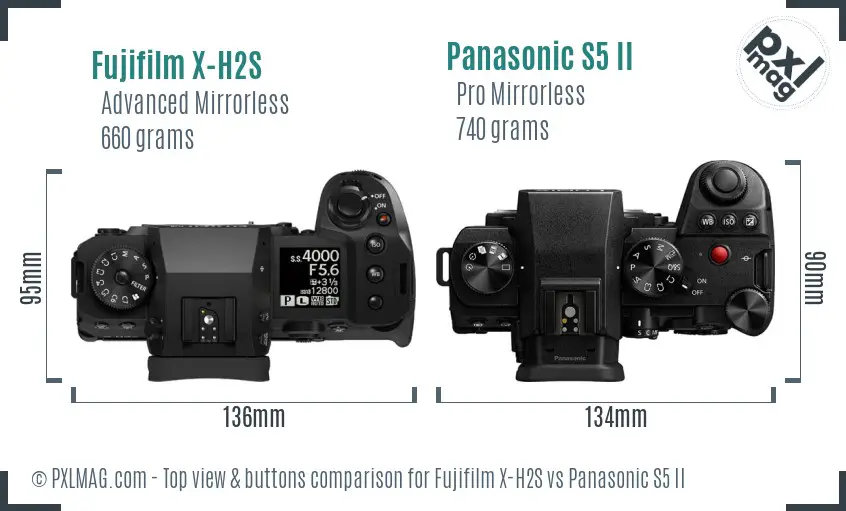 Fujifilm X-H2S vs Panasonic S5 II top view buttons comparison