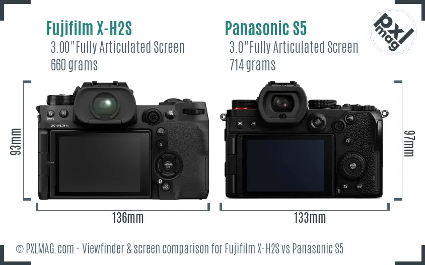 Fujifilm X-H2S vs Panasonic S5 Screen and Viewfinder comparison