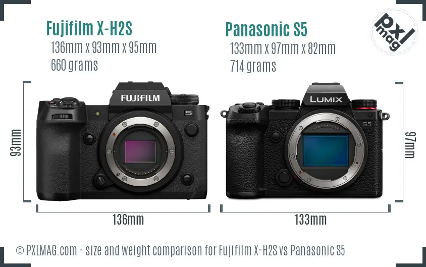 Fujifilm X-H2S vs Panasonic S5 size comparison