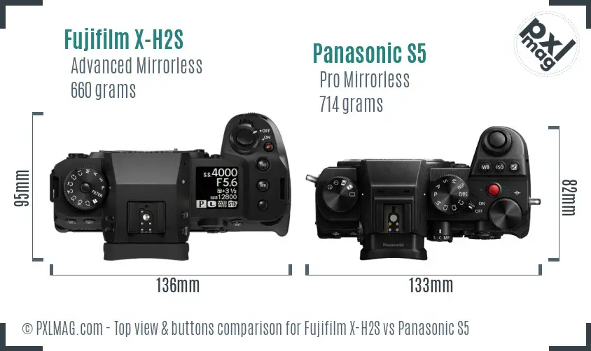 Fujifilm X-H2S vs Panasonic S5 top view buttons comparison
