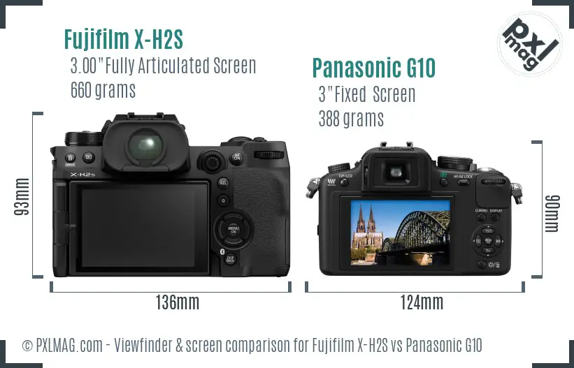 Fujifilm X-H2S vs Panasonic G10 Screen and Viewfinder comparison