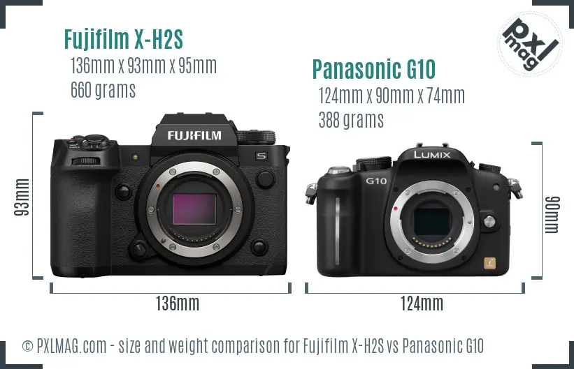 Fujifilm X-H2S vs Panasonic G10 size comparison