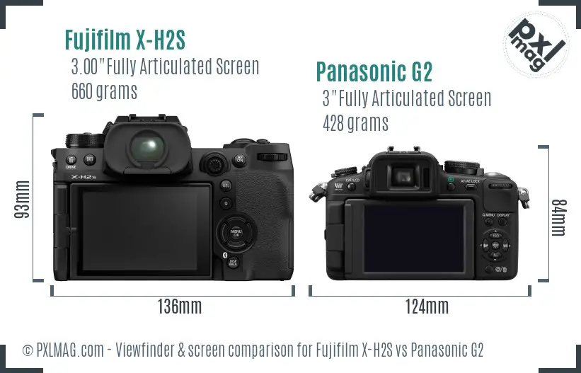 Fujifilm X-H2S vs Panasonic G2 Screen and Viewfinder comparison