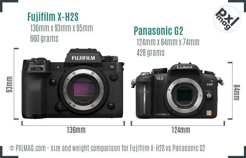 Fujifilm X-H2S vs Panasonic G2 size comparison