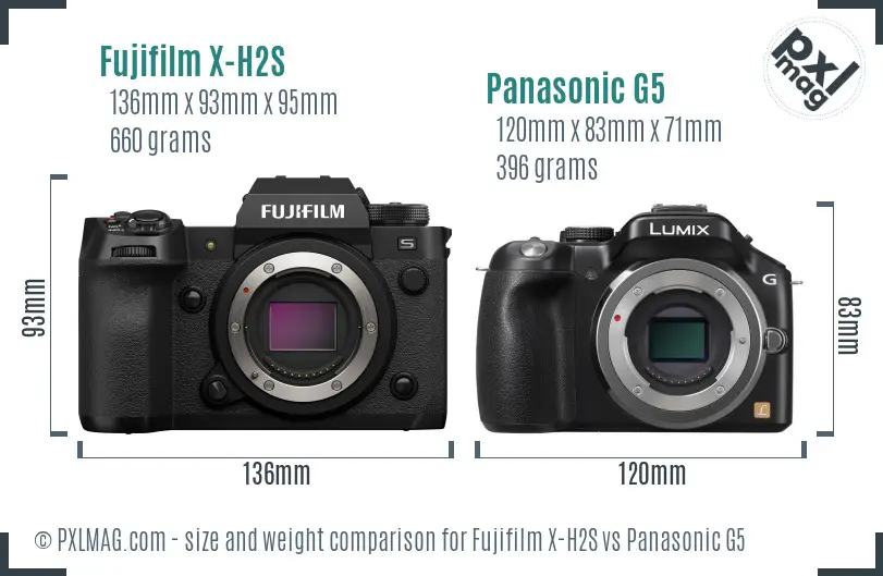 Fujifilm X-H2S vs Panasonic G5 size comparison