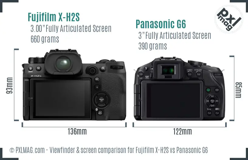 Fujifilm X-H2S vs Panasonic G6 Screen and Viewfinder comparison