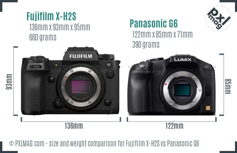 Fujifilm X-H2S vs Panasonic G6 size comparison