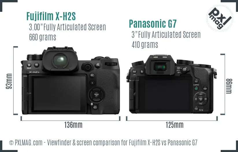 Fujifilm X-H2S vs Panasonic G7 Screen and Viewfinder comparison