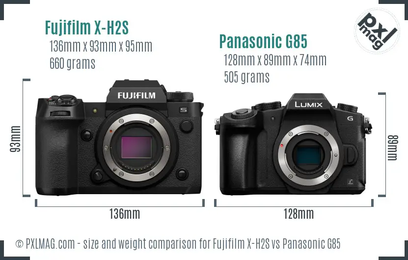 Fujifilm X-H2S vs Panasonic G85 size comparison