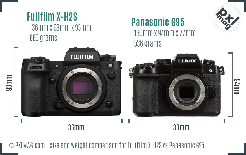 Fujifilm X-H2S vs Panasonic G95 size comparison