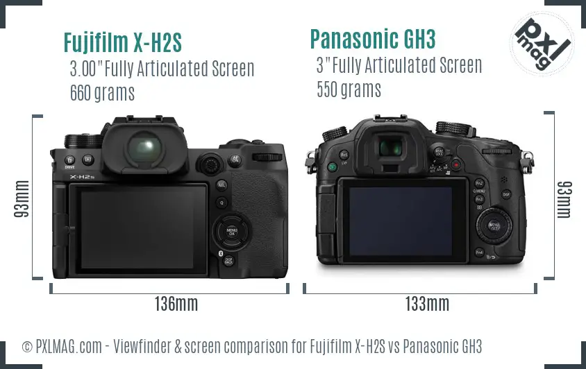 Fujifilm X-H2S vs Panasonic GH3 Screen and Viewfinder comparison