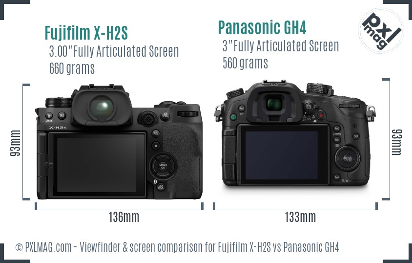 Fujifilm X-H2S vs Panasonic GH4 Screen and Viewfinder comparison