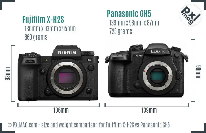 Fujifilm X-H2S vs Panasonic GH5 size comparison