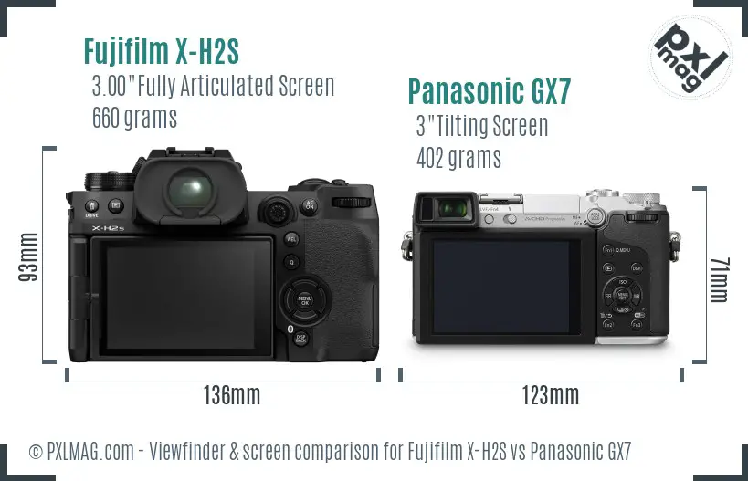 Fujifilm X-H2S vs Panasonic GX7 Screen and Viewfinder comparison
