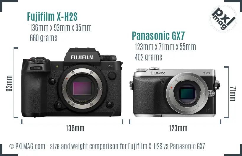 Fujifilm X-H2S vs Panasonic GX7 size comparison