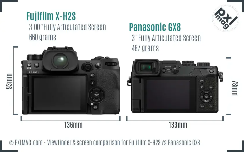Fujifilm X-H2S vs Panasonic GX8 Screen and Viewfinder comparison
