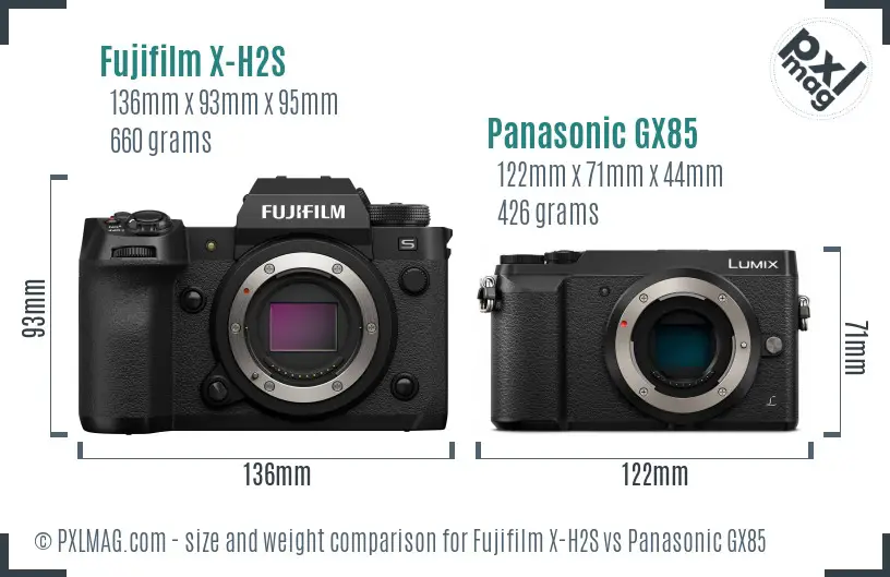 Fujifilm X-H2S vs Panasonic GX85 size comparison