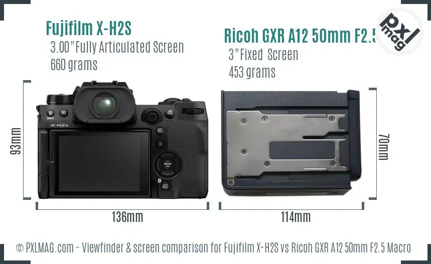 Fujifilm X-H2S vs Ricoh GXR A12 50mm F2.5 Macro Screen and Viewfinder comparison