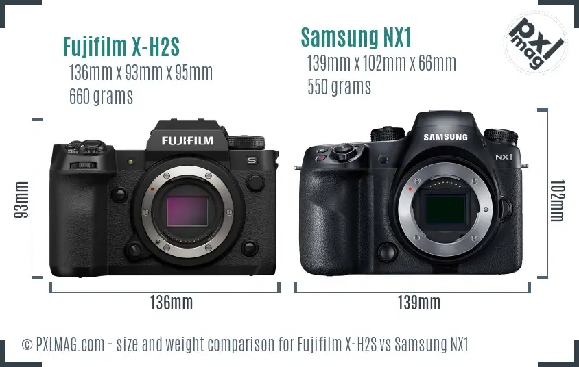 Fujifilm X-H2S vs Samsung NX1 size comparison