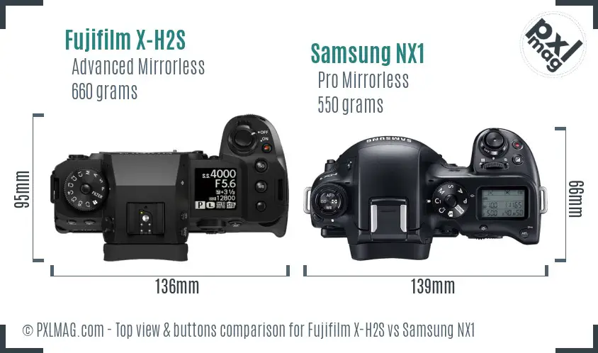 Fujifilm X-H2S vs Samsung NX1 top view buttons comparison