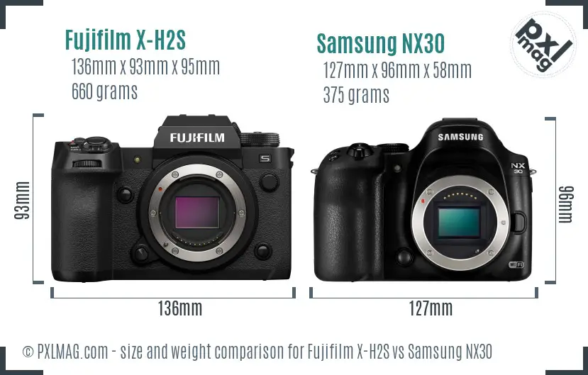 Fujifilm X-H2S vs Samsung NX30 size comparison