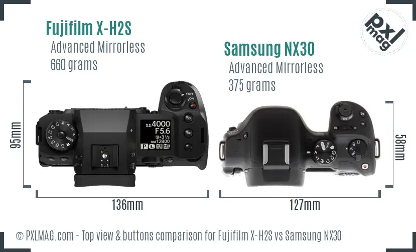 Fujifilm X-H2S vs Samsung NX30 top view buttons comparison