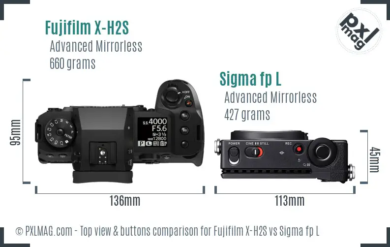 Fujifilm X-H2S vs Sigma fp L top view buttons comparison