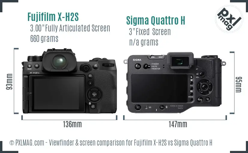 Fujifilm X-H2S vs Sigma Quattro H Screen and Viewfinder comparison